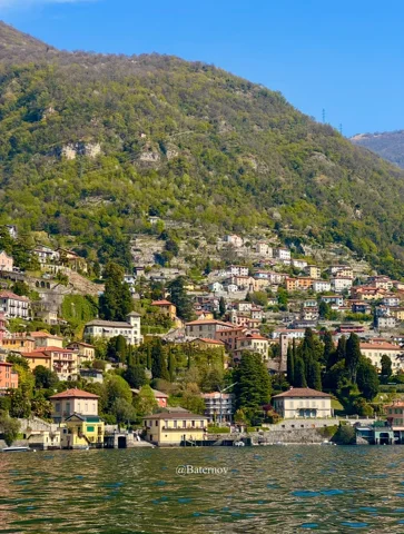 Hillside town rising above a lake