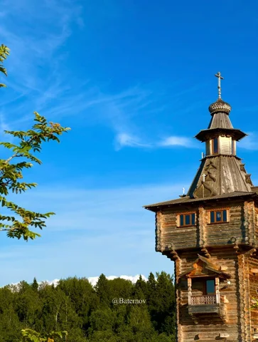 Wooden building with a small decorative tower