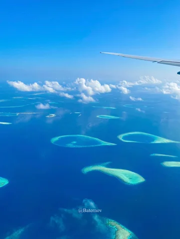 Tropical islands seen from an aircraft window